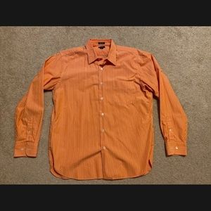 J. Crew Mens Shirt Large Orange White Striped Button Up Long Sleeve 80’s 2-Ply.